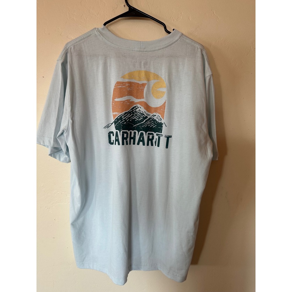 Carhartt Mens Relaxed Fit Graphic T-Shirt Light Blue Mountain Sunset TK7519-M L